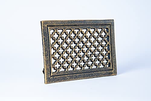 Euro Sezam - Rejilla de ventilación de hierro fundido - 210 mm x 145 mm - Color resistente al calor - Color dorado viejo