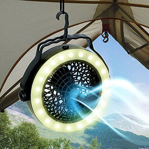 URBNLIVING 2 in 1 Portable Camping Hanging LED Light with Fan