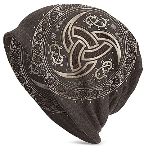 WSXJJ Wikinger Beanie-Kappe 3D-gedruckte Strickmütze für Herren Mode Hip-Hop Herbst Winter Warme Mütze Cosplay Nordisches Geschenk,Odin Horn
