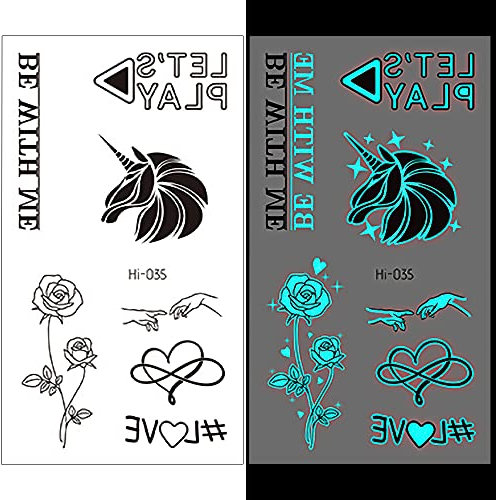 Einhorn Rose Hexerei Temporäre Tattoos Leuchtende Harzaufkleber, die im Dunkeln leuchten, Füllstoffe, Handwerk