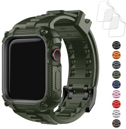 Fullmosa Compatble con Correa Apple Watch 40mm 41mm Resistente TPU con Funda de Parachoque y Protector de Pantalla,Compatible con Apple Watch SE/SE2 Series 9/8/7/6/5/4,41mm Verde Militar