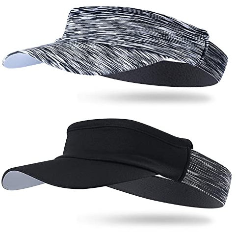 Arcweg Visor Elastisch Sonnenschild Mit Frottee Stirnband Tragbar Schweißaufnehmbar Sonnenhut Visor Hat Sport Cap Schirm für Tennis Running Golf Wandern (Schwarz+Grau, One Size)
