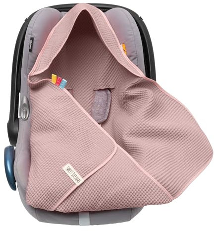Einschlagdecke aus Waffelstoff für den Sommer 100% Baumwolle Baby Decke für Autositz Kuscheldecke Kinderwagedecke Für Kinderwagen Buggys z.B. Maxi Cosi Rosa Beige 3 Punkt Gurt (38) (Rosa)