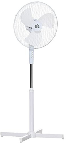 HOMCOM Ventilatore a Piantana a 3 Velocità con Altezza Regolabile, Angolo di Inclinazione a 80°, in PP, 60x60x90-120cm, Bianco