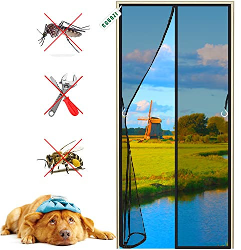 Tenda Magnetica Zanzariera, 110 x 230 cm Crittografia Tenda Anti Zanzare, Adsorbimento Magnetico Pieghevole Si Chiude da Sola, per Porte D'Ingresso Porte Cortili Nero