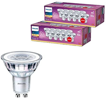Philips ampoule LED Spot GU10 50W Blanc Chaud, Verre, Lot de 10 (pack of 2)