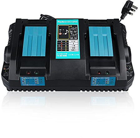 PDstation DC18RD 2-in-1 Dual Port 14.4-18V 3.5Ah Li-ion Battery Charger Replacement for DC18RC DC18RA DC18SF Compatible with 18V Batteries BL1850 1840 BL1830 (UK Plug)