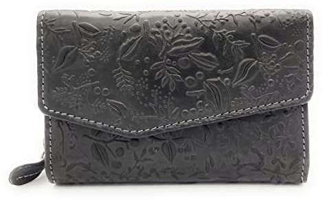 Hill Burry echt Leder Damen Geldbörse Portemonnaie floral mit RFID/NFC Schutz (Schwarz)