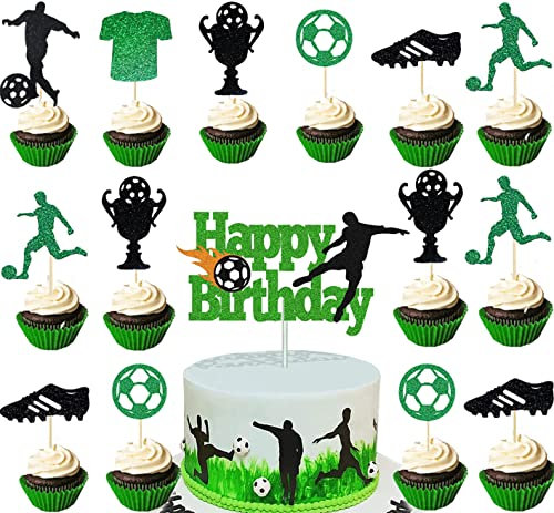 HCRXVV Tortendeko Fussball,31pcs Fußball Happy Birthday Torte Topper Geburtstag Kinder Junge,Cake Topper Fussball Figuren,Für Muffinaufleger Torten Deko Geburtstag Fußball Sport Party Deko(grün)