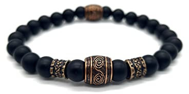Nahle | Wikinger Armband | Onyx 8mm Viking Stretch- Armband | handgemachtes Perlenarmband | mit edler Schmuckschachtel (17, Onyx)