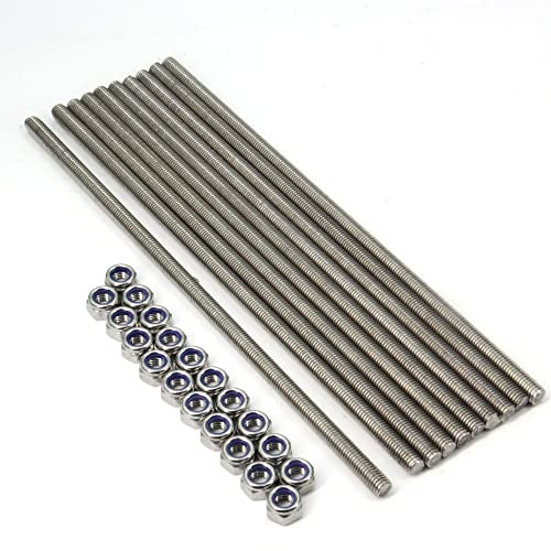 Zeberoxyz 10Stück M8x250mm Vollgewindestangen,304 Edelstahl Gewindestange, Rechtsgewinde 1,25mm Steigung mit Sicherungsmuttern für Schellen,Aufhänger,Ankerbolzen und U-Bolzen