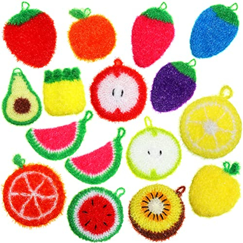 Kenning 16 Pcs Fruit Dish Scrubber Non Scratch Dish Washing Scrubbers Reusable Kitchen Household Cleaning Tools for Dishwashing Washing Dishes Cookware Tubs Sinks