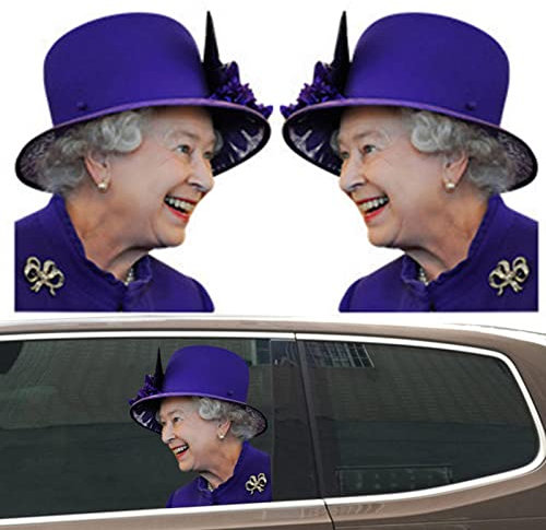 PW TOOLS 2 Stück Queen Autofenster Aufkleber – Queen Elizabeth Autoaufkleber, lustige Autofenster Aufkleber, wasserdichte Queen of England Autoaufkleber, personalisierte Autoaufkleber Dekoration
