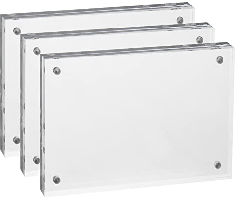 PATIKIL Floating Photo Frame, 2.4 x 3.5 3 Pack Desktop Frameless Picture Frame Double Sided Acrylic Magnetic Display Frame for Family Travel Party Photo Souvenirs Artwork, Clear