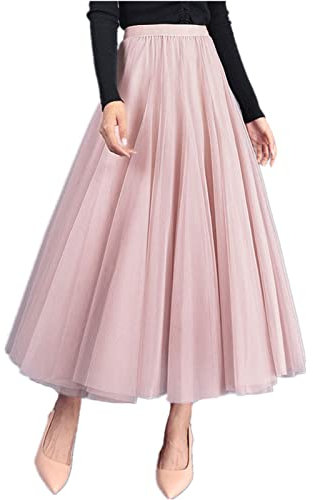 Geagodelia Gonna Lunga da Donna Elegante 3 Strati Gonne Lunghe in Tulle a Vita Alta Vintage Multistrato per Feste Matrimonio Regalo Taglia Unica (Rosa, One Size)