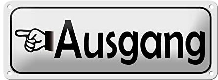 FEMER Blechschild Ausgang Links 27x10cm Exit Wegweiser in weis