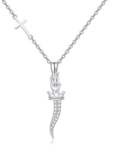CUPENDA Italienische Hornkette für Damen Sterling Silber Cornicello Kreuz Anhänger Halskette Amulett Viel Glück Schmuck Geschenke für Mädchen