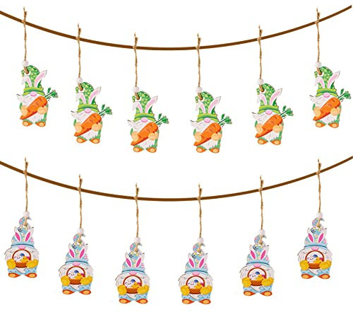 Ostern Zwerg Ornamente - Frühling Holz Hängende Ornamente, Osterbaum Dekorationen, Ostern Hängende Zwerg Ornamente für Ostern Frühling Ostern Baum