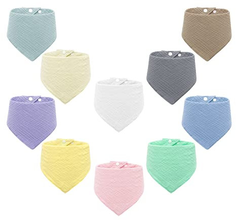 AIXMEET 10 Stück Lätzchen, Baby Lätzchen Dreieckstuch, Weiche & Absorbierende Musselin Halstüch, Bio Baby Baumwoll Halstuch, Baby Sabberlätzchen, Baby Lätzchen Junge, Lätzchen für Unisex baby