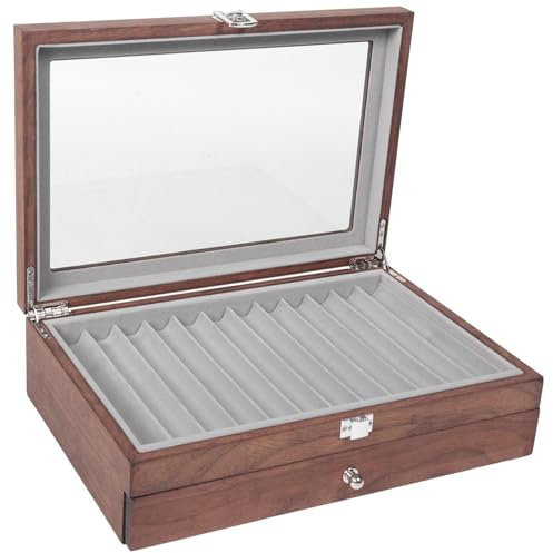 Wresetly 23 Grid Nussbaum Stift-Aufbewahrungsbox Luxus 2-Lagen-Stift-Display-Organizer Transparente Fenster-Brunnen-Kasten-Stift-Sammlung