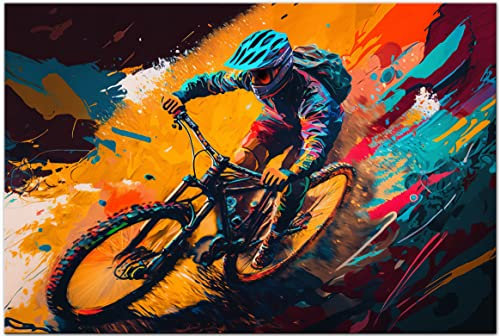 PRINTONIA Leinwand-bild 120x80cm Fahrrad Rad MTB Mountainbike Abstrakt Radsport Art Bilder Dekoration Wandbild Kunstdruck