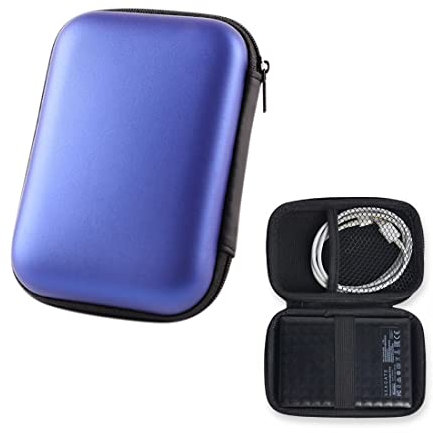 Funda rígida para Portable External SSD, funda protectora de viaje bolsa de almacenamiento,Funda para Discos Duros Funda HDD para Discos de 2,5 Pulgadas y SDD, 2 Compartimentos Interiores (azul)