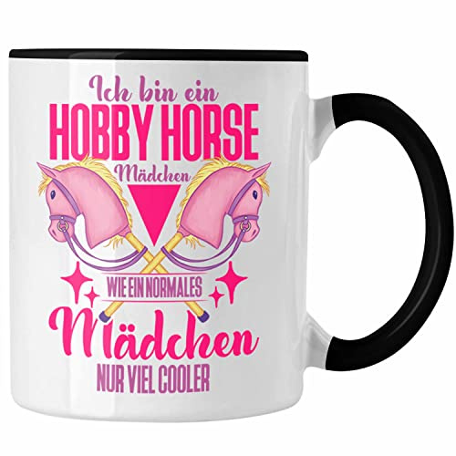 Trendation - Hobbyhorse Mädchen Tasse Geschenk Hobby Horse Pferde (Schwarz)