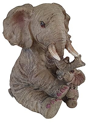 Sitzende Elefanten Figur mit Baby 10 cm, Afrikanische Tierfigur, Elefanten Dekofigur, Deko Elefant
