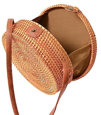 Uposao Runde Kleine Strohtasche Damen,Handgewebte Korb Tasche Sommer Strandtasche Schulter Geldbörse Umhängetasche Böhmisch Kreis Strohbeutel Taschen für Sommer Strand für Damen/Frauen