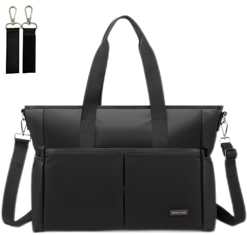 ROYALFAIR Baby Wickeltasche Klein für Unterwegs Reise Wickeltasche Bote Messenger mit Isoliertasche und Befestigungshaken (42 x 33 x 18 CM, Schwarz)