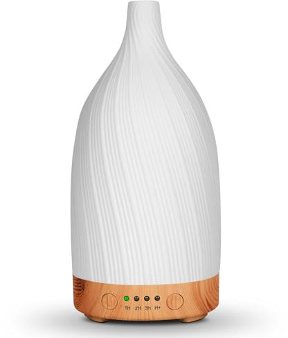 Aromatherapie Diffusor mit Einstellbarem Nebelmodus, 100ml Premium Luftbefeuchter Duftöl Diffuser Keramik Raumduft Diffuser mit 15 Farbe Lichter, Auto-Shut-Off, BPA-Frei Ätherische Öle Diffusor