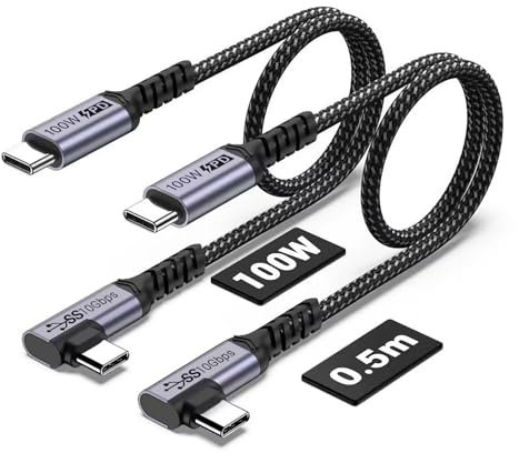 SUMPK 100W Short USB C Cable 3.1 Right Angle [50cm 2 packs], 5A Fast Charging, 10GBbps High Speed Data E-Marker Chip Cords, 4K@60Hz Video Display