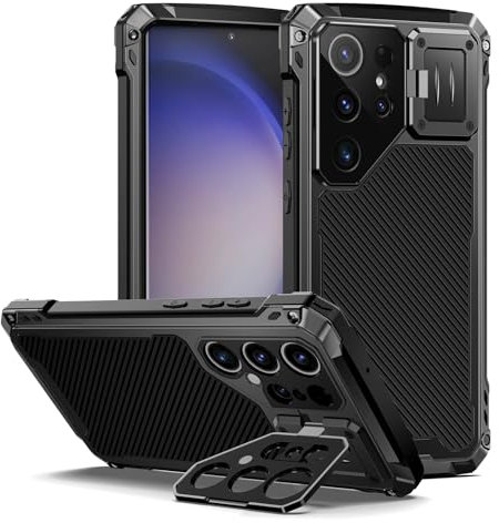 seacosmo für Samsung Galaxy S23 Ultra Hülle[mit Kamera Ständer], Magnetisch Handyhülle 360 Grad Protection Panzerhülle Stoßfest Metall Case, Outdoor Schutzhülle für Samsung S23 Ultra - Schwarz