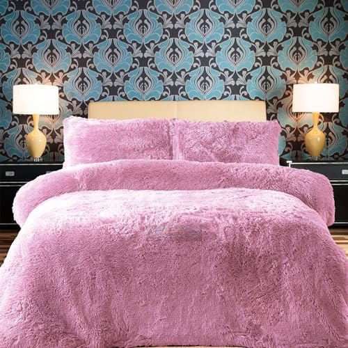 PARADISE STAR Parure de lit en polaire teddy avec taie d'oreiller assortie, moelleuses, thermiques, chaudes et confortables, rose, lit king size 230 x 220 cm environ
