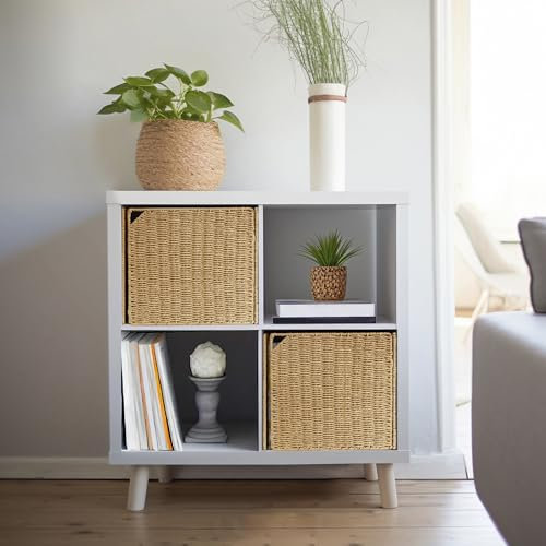 AELS Handgewebte Naturfaser-Türen für Würfelregale, 33 cm, Boho-Stroh-Regal, Abdeckung für Bücherregal und offenes Bücherregal, rustikale Bauernhaus-Heimdekoration, passend für IKEA Kallax-Regal,