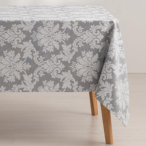 GAMUSI Tischdecke, schmutzabweisend, rechteckig, Blumenmuster, Jacquard, wasserdicht, 140 x 240 cm, Stoff, Grau