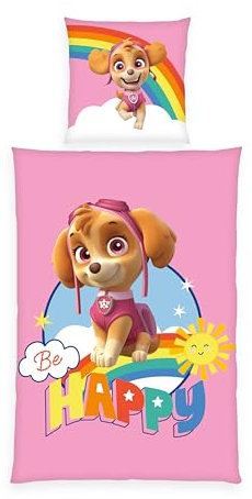 Herding Bettwäsche Paw Patrol, Kopfkissenbezug 80 x 80 cm mit Wende-Motiv, Bettbezug 135 x 200 cm, Mit Knopfleiste, 100% Baumwolle