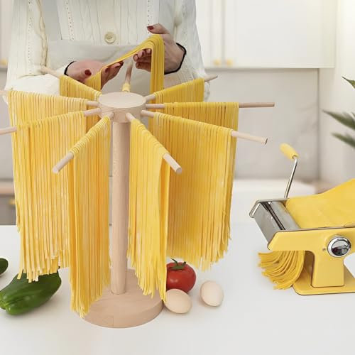 Fyeme Essiccatore per pasta in legno pieghevole con 9 bracci rimovibili fino a 4,5 kg con base pieghevole, riutilizzabile per spaghetti per pasta