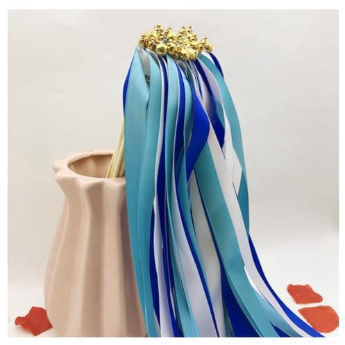 Hrlace Lot de 30 serpentins de mariage avec ruban de clochette - Baguettes magiques - Baguettes de fée - Baguettes porte-bonheur - Pour mariage, anniversaire, fête - Bleu