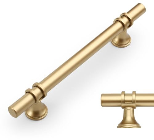 Amerdeco 10 Pack Gold Cabinet Pulls 5 Inch(128MM) Hole Centers Kitchen Cabinet Handles Cabinets Hardware Drawer Pulls AM002