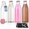Glass Milk Bottles with Lids 1L - 4 Pack Reusable Milk Bottle for Beverages, Sauces, Storage Container and Decor - Leakproof Glass Bottles with Lids, Labels and Pen (Gingham Lid)