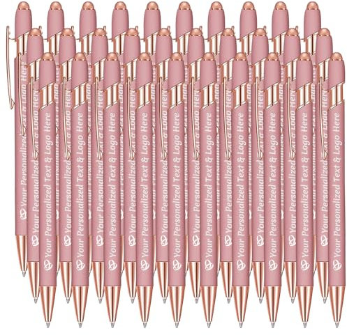 STREADVE Kugelschreiber mit Gravur 30 Kugelschreiber Personalisiert Logo Name Stift Personalisierte Kuli Dankeschön Geschenk Hochwertig für Hochzeit Geburtstag Frauen, Roségold
