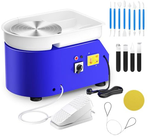 Electric Pottery Wheel, Couleeur 350W & 25cm Aluminum Turntable Pottery Wheel with Removable ABS Basin, Foot Pedal & Shaping Tools, Pottery Forming Machine Suitable for DIY and Pottery Studio (Blue)