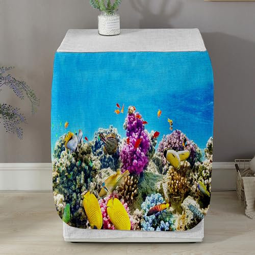 Highdi Funda de Lavadora Cubierta Exterior - Adapta a la Mayoría de Lavadoras y Secadoras de Carga Frontal Protector Solar a Prueba de Polvo (Peces oceánicos,L Capacidad 10.5~12 KG)