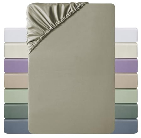 MILDLY Spannbettlaken 140x200 Satin, 100% Langstapelige Baumwolle Seidig Luxus Bettlaken Spannbettlaken bis 25cm Matratzenhöhe, Oeko-Tex Zertifiziert-MistSage