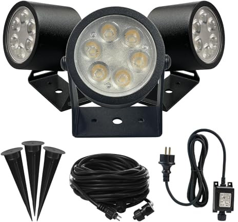 JNR Edelstahl LED gartenbeleuchtung mit strom set,IP65 Außen gartenstrahler 3000k Warmweiß Aussen gartenlampe,12V 3.5w 300LM gartenleuchten mit erdspieß für Garten Rasen Weg Teich Yard Baum,Schwarz