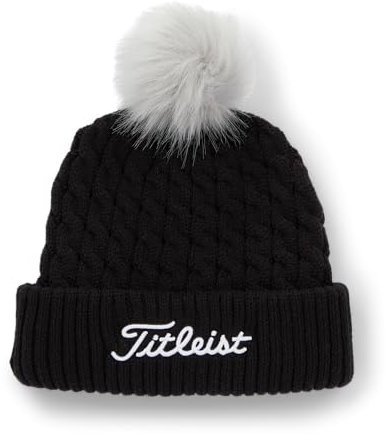 Titleist Men's Standard Cable Knit Pom Hat, Black/White