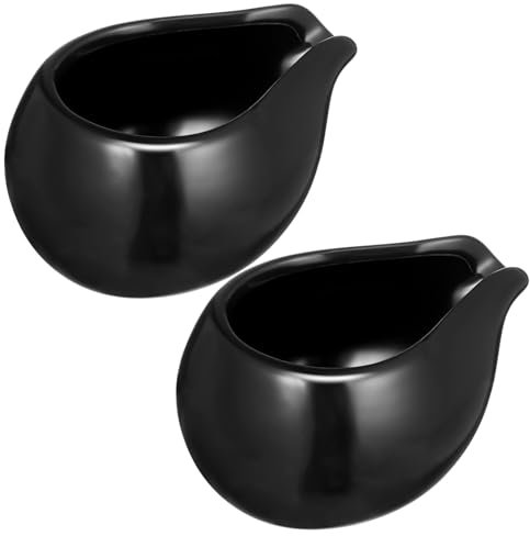 COLLBATH 2 Piezas Cubo De Salsa De Bistec Cafetera Tarro De Crema De Café Bote Para Servir Salsas Mini Salsera Jarabes De Cafe Plato De Aperitivo Salsa Pequeña Miel Black Cerámica