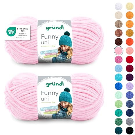 Gründl Wolle Funny uni - weiche Chenille Wolle zum Häkeln - Kuschelig und hautfreundlich - 100% Polyester - 2 Knäuel 100 g / 120 m - Nadelstärke 5-6, Pastellrosa