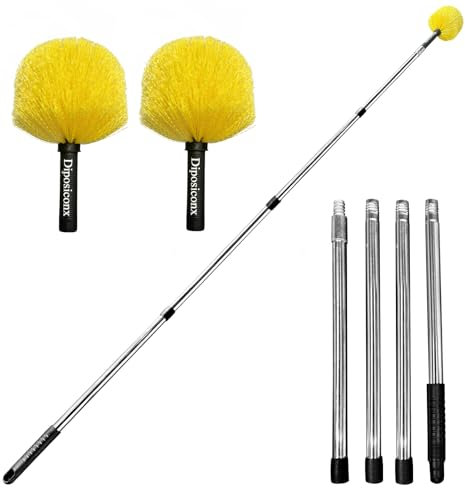 Cobweb Duster with Extension Pole, 6-Feet Steel Pole, Medium Bristles, Indoor/Outdoor total with 2 Replacment Duster Head